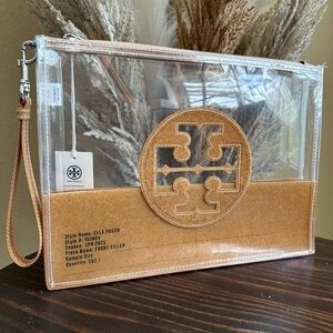 Tory Burch "Ella" clear pouch bag in clear TPU with front